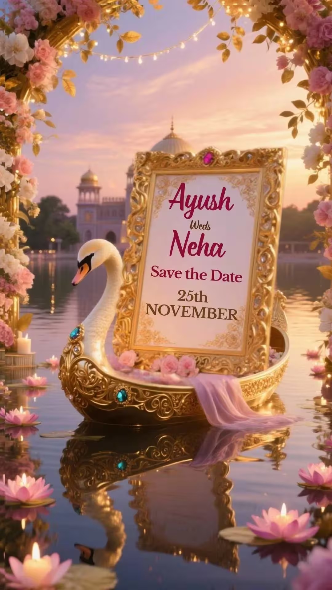 3D AI Royal Wedding Invitation Video | Luxury Palace, Boat Theme | Save the Date | DBI01
