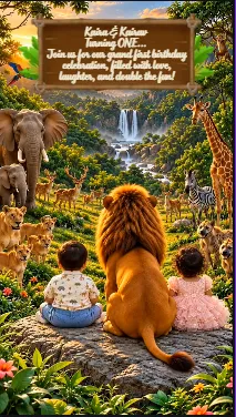 Double the Roar Jungle Theme Twins Birthday Invitation Video Alternate
