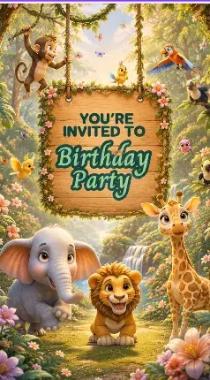 Jungle Theme Birthday Invitation Video | Custom E-Invite | DBI-13
