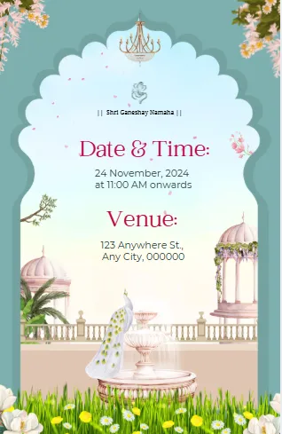 Indian Engagement Invitation | Lavender Curtain Chandelier Ganesh Palace Night Animated Couple Theme | DBI-04 Alternate