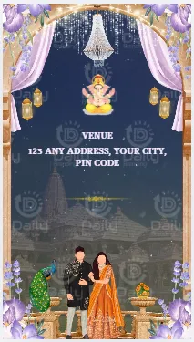Indian Engagement Ceremony Invitation | Moonlight Royal Palace Night Sky Couple Illustration Theme | DBI-02 Alternate